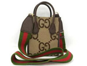Gucci Handbag Canvas Sherry GG Jumbo Leather Brown Beige